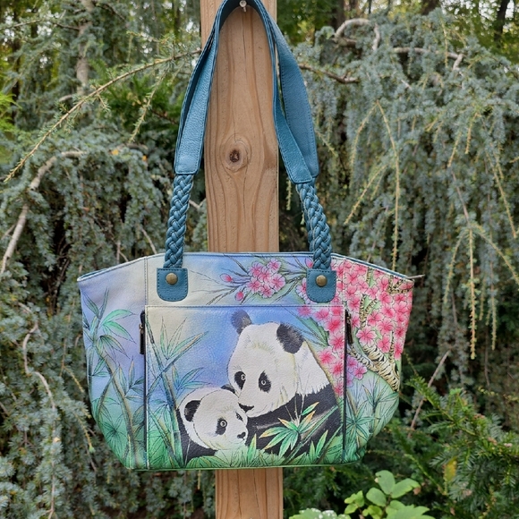 Anuschka Blue and Pink Panda Tote - Picture 1 of 12